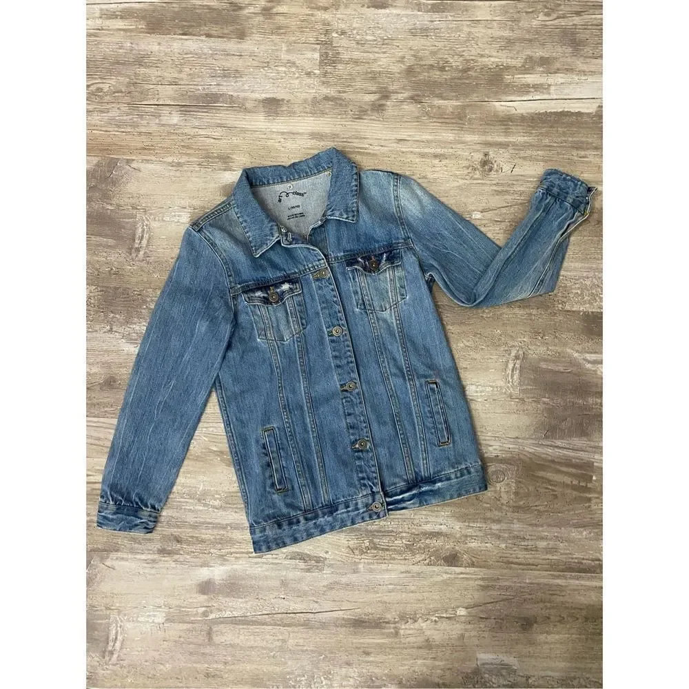 Art of Class Jean Jacket Denim Embrace Your Inner Flower Girls Size L 10/12